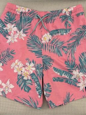 Vineyard Vines Men's Pink Tropical Floral Drawstring Swim Trunks, Size Large